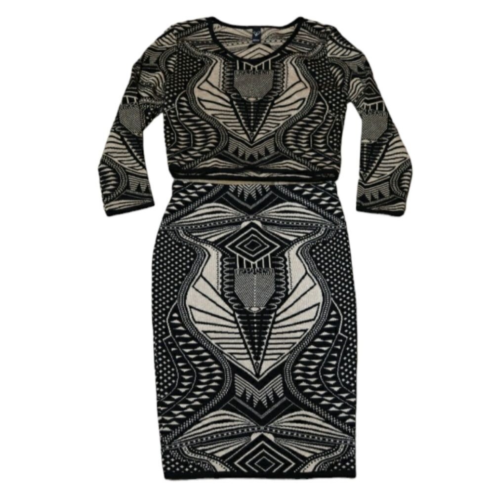 Windsor 2 Piece Black & Gold  Patterned Skirt & Top Set LG